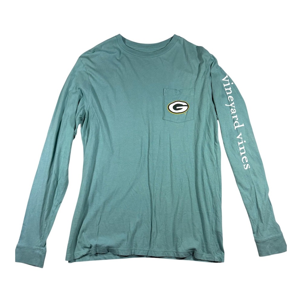 Vineyard Vines Green Bay Packers Shirt Mens M Seafoam Long Sleeve Pocket Tee
